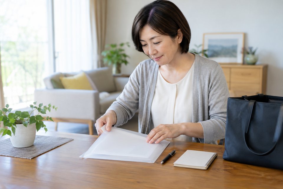 受診前に準備を確認する場面の撮影見本(AI生成)