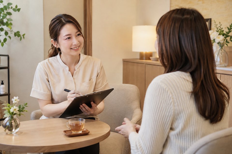 施術前に質問できるカウンセリングの撮影見本(AI生成)