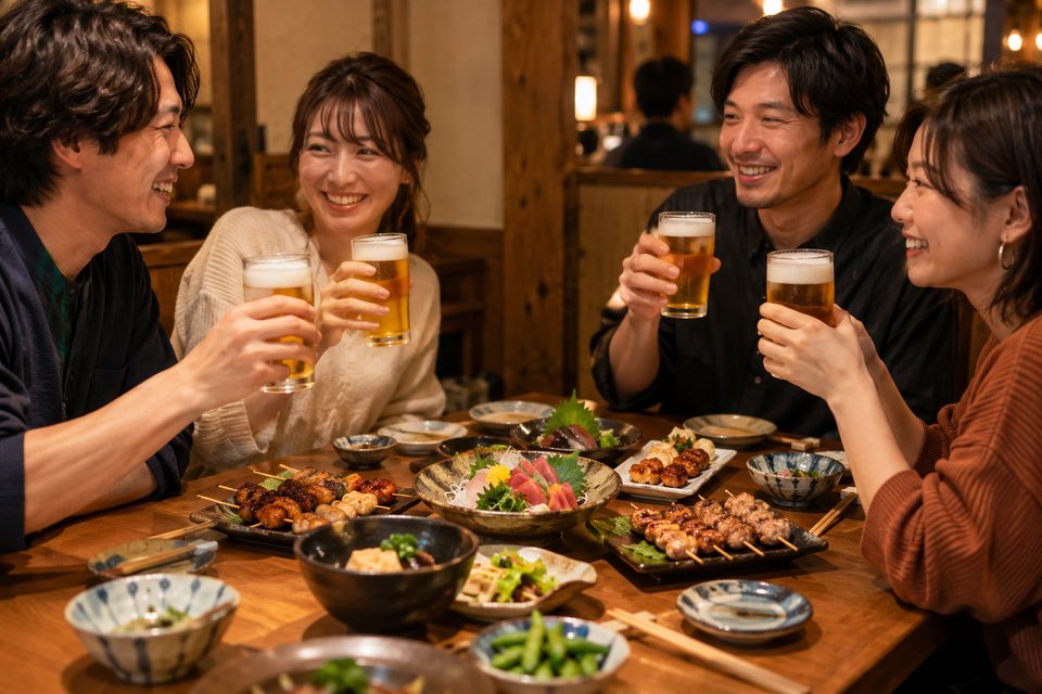 人数分をイメージできる居酒屋のコース（AI生成イメージ）
