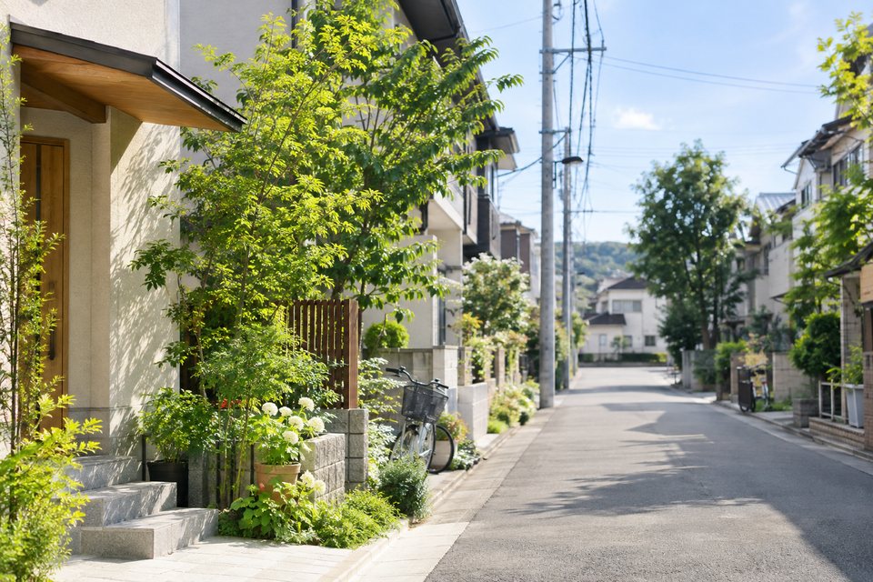 住まい周辺の日々の動線をイメージする街並みの撮影見本(AI生成)