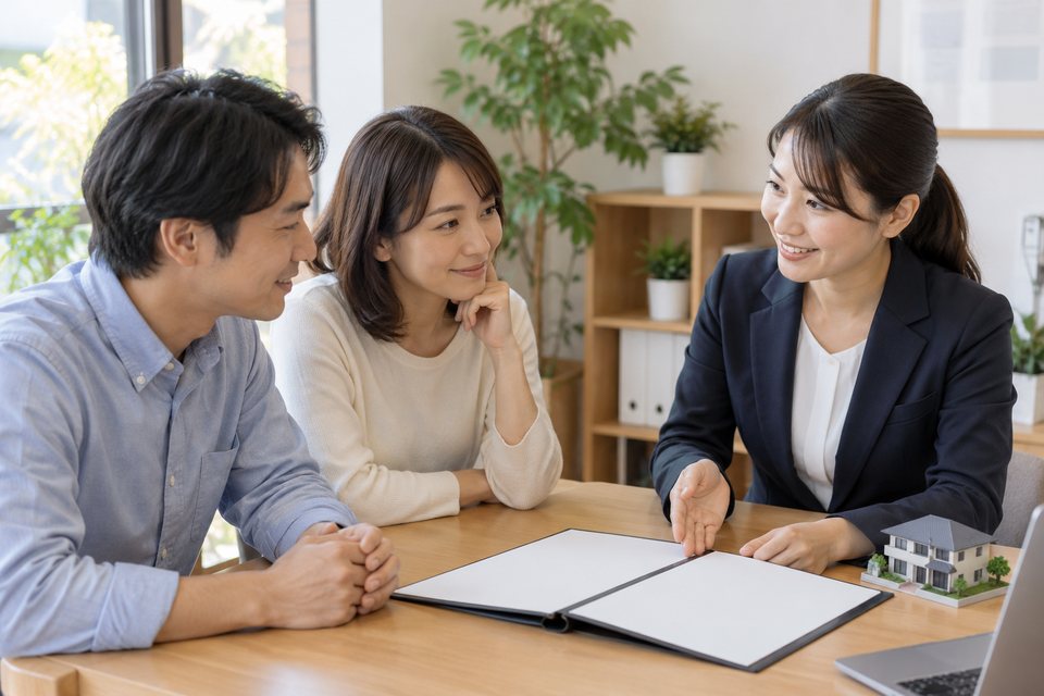 住まいの相談をする不動産店舗の撮影見本(AI生成)