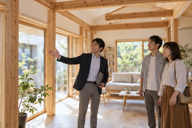 完成した住宅を見学する場面(AI生成イメージ)