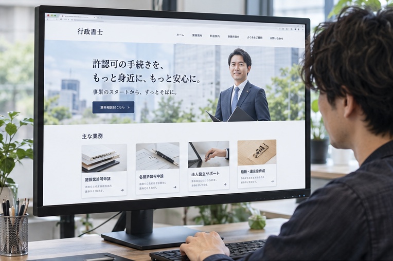 行政書士事務所のホームページ構成・デザイン制作（AI生成イメージ）