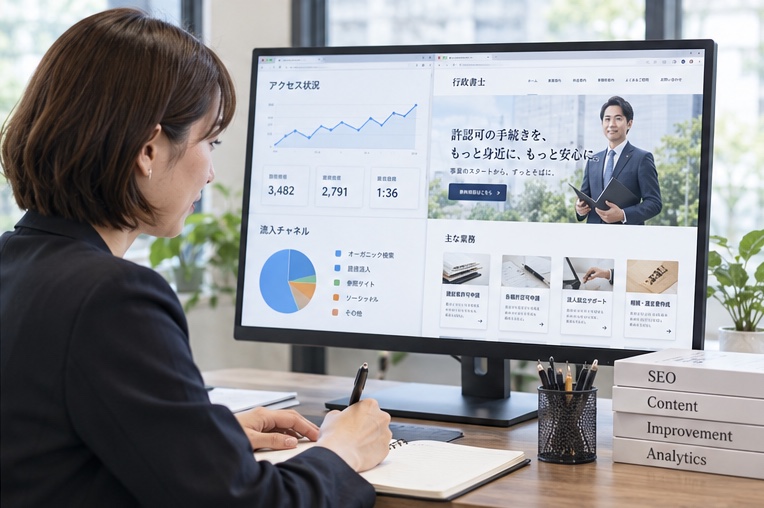 行政書士事務所のホームページ公開後の運用改善（AI生成イメージ）
