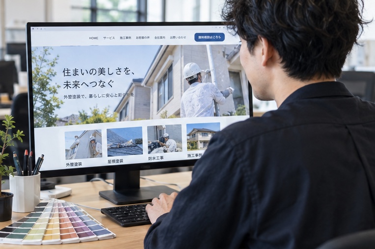 外壁塗装会社のホームページ構成・デザイン制作（AI生成イメージ）