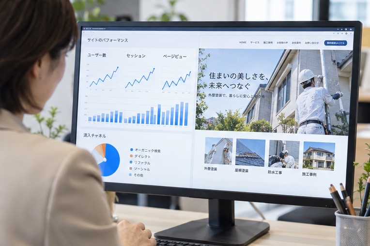 外壁塗装会社のホームページ公開後の運用改善（AI生成イメージ）