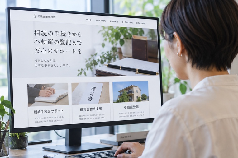 司法書士事務所のホームページ構成・デザイン制作（AI生成イメージ）