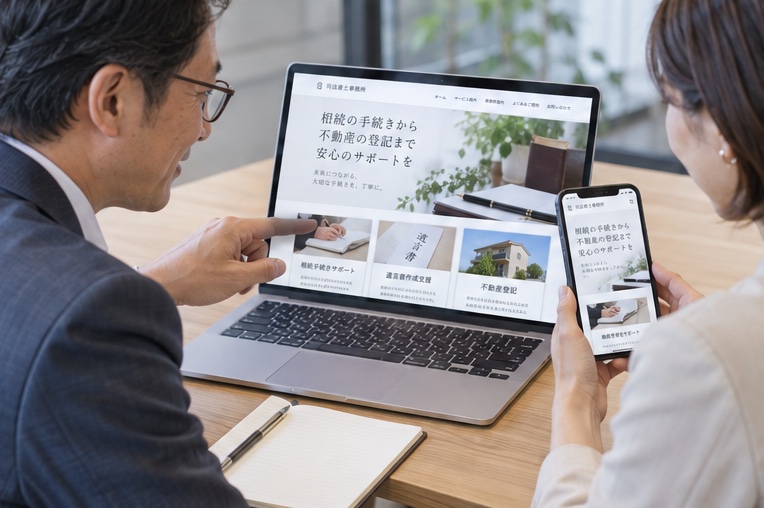 司法書士事務所のホームページ公開前の表示確認（AI生成イメージ）