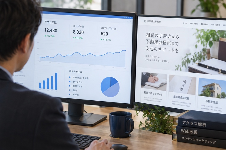 司法書士事務所のホームページ公開後の運用改善（AI生成イメージ）