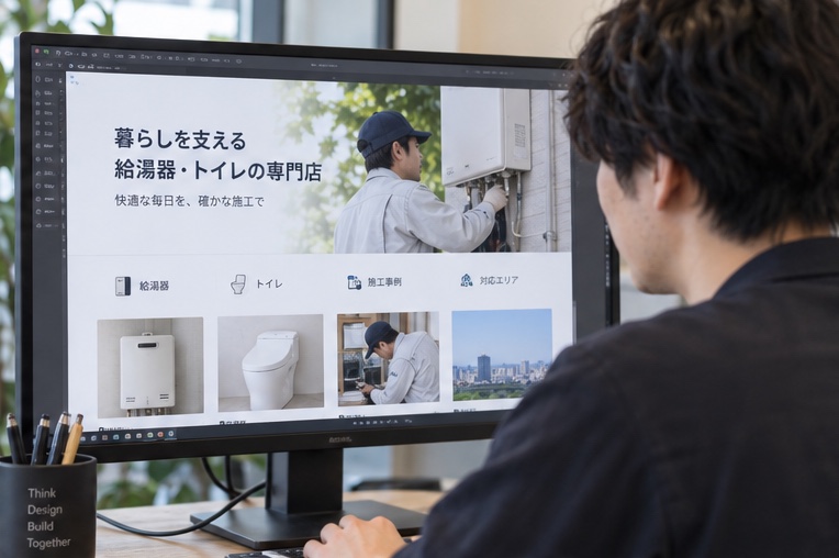 住宅設備会社のホームページ構成・デザイン制作（AI生成イメージ）