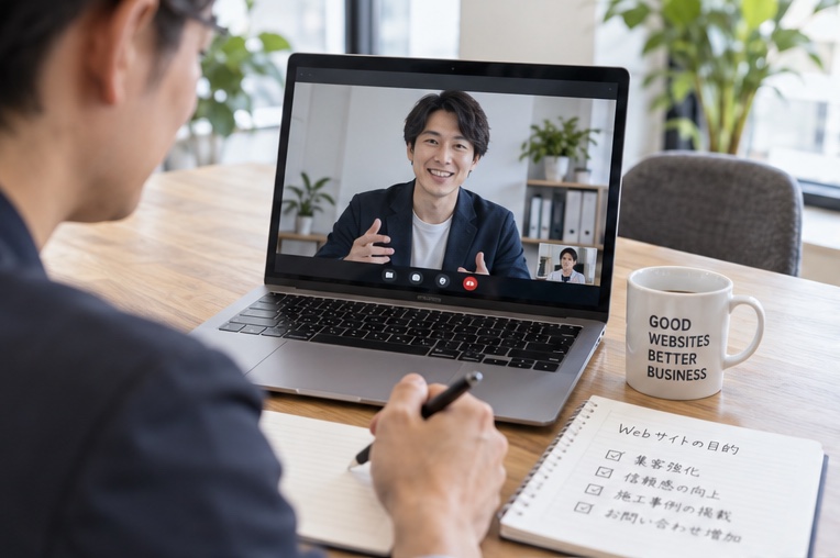 屋根工事会社のホームページ相談・ヒアリング（AI生成イメージ）