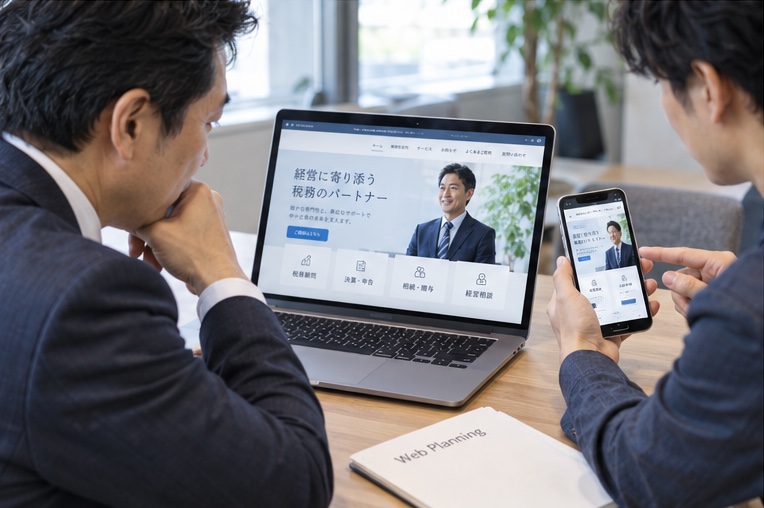 税理士事務所のホームページ公開前の表示確認（AI生成イメージ）