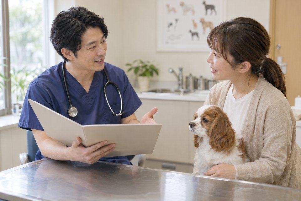 飼い主に診療方針を説明する獣医師（AI生成イメージ）