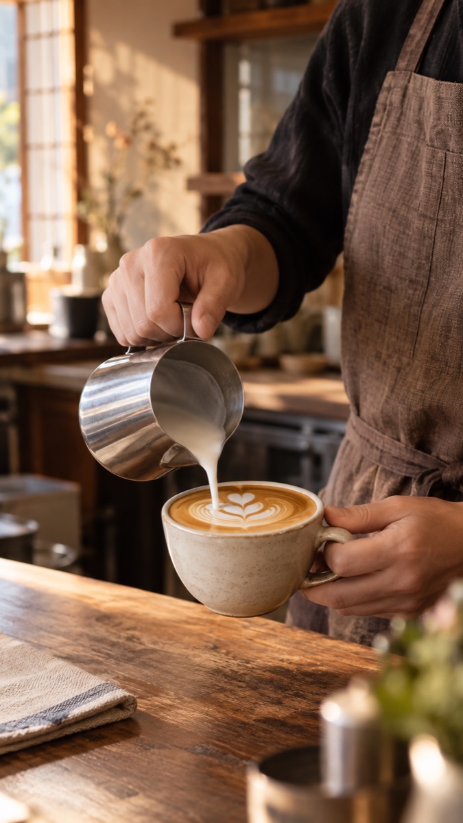 コーヒーを淹れる手元を見せる縦型リールの画面例