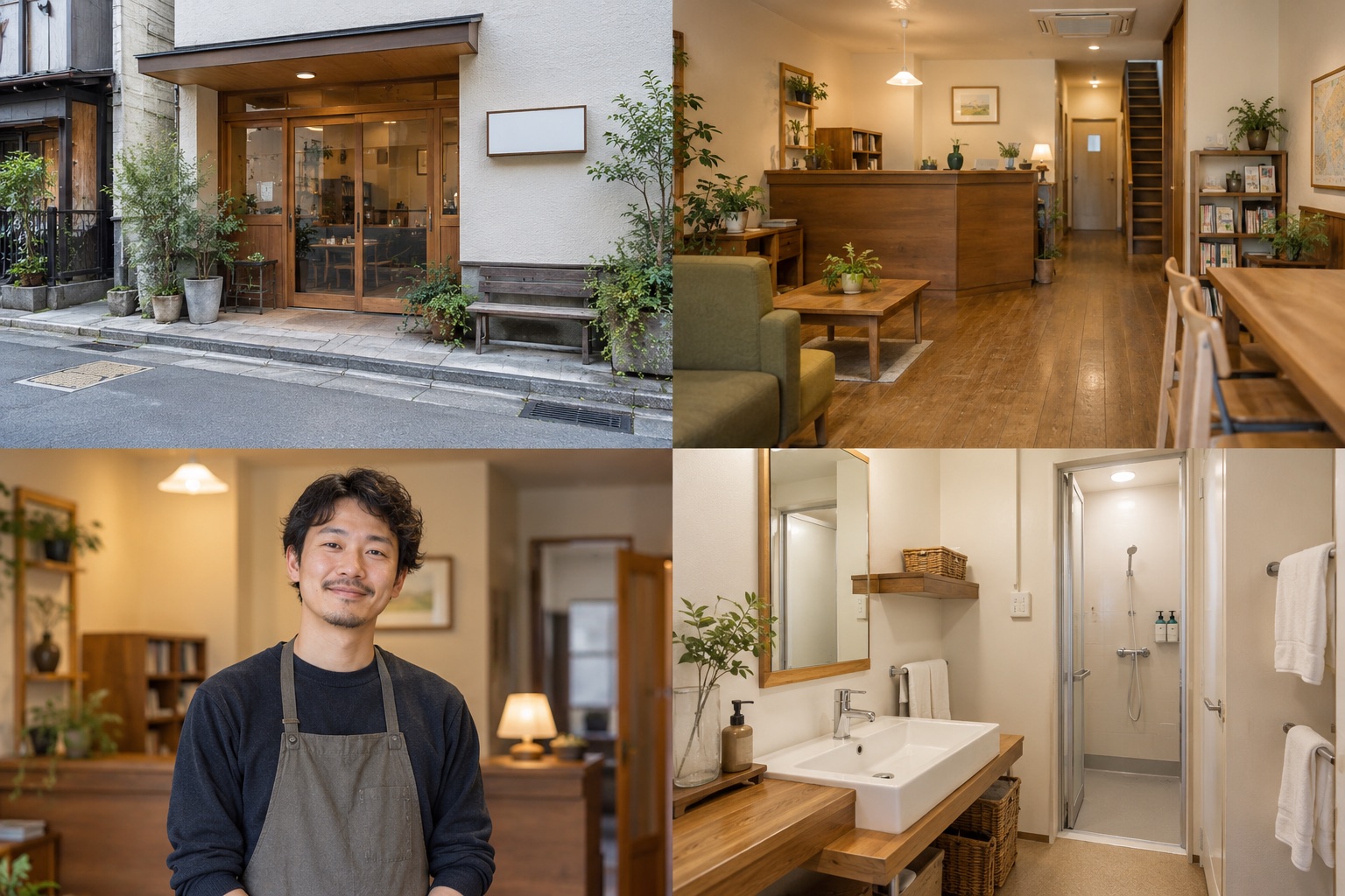 宿泊施設の外観・入口の撮影見本(AI生成)