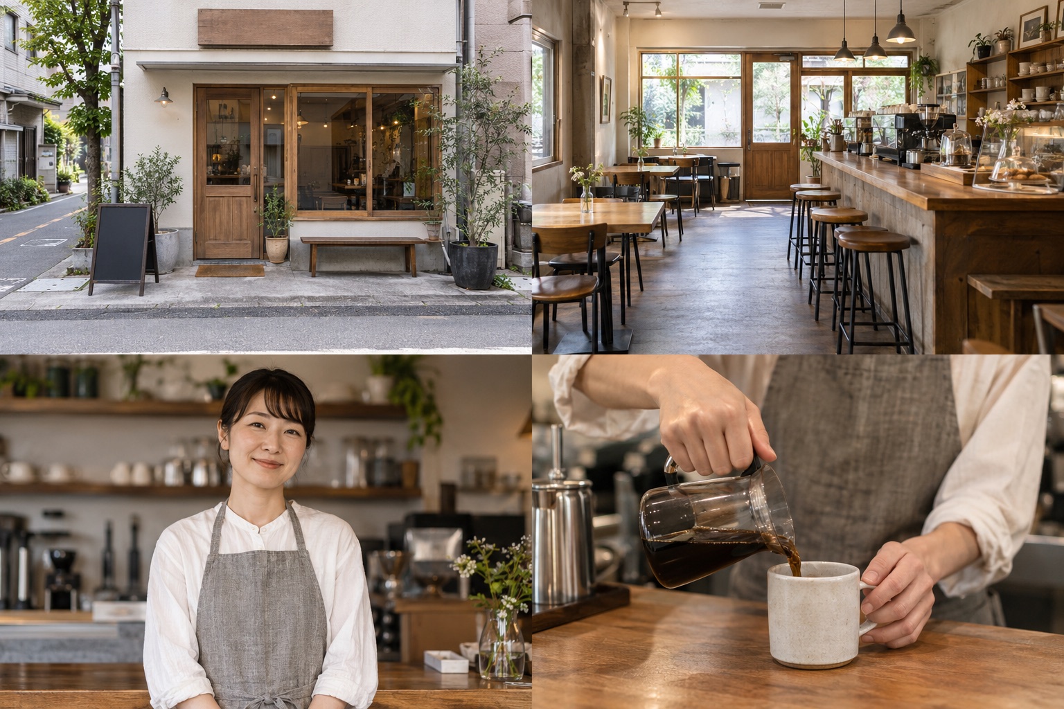 カフェの外観・入口の撮影見本(AI生成)