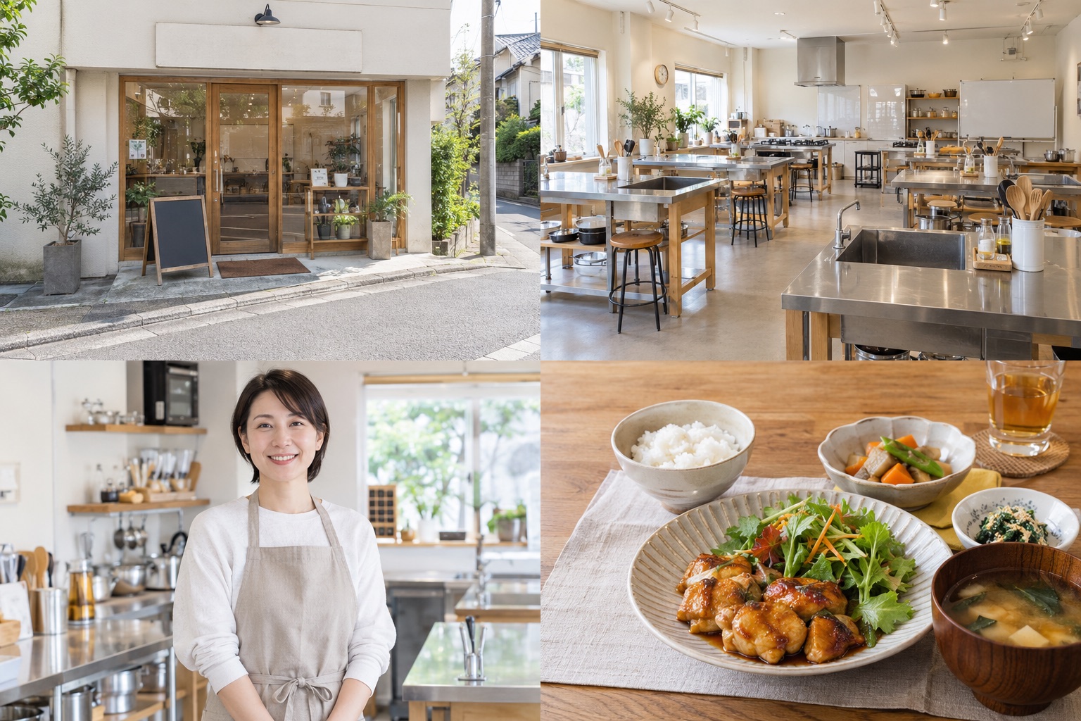 料理教室の外観・入口の撮影見本(AI生成)
