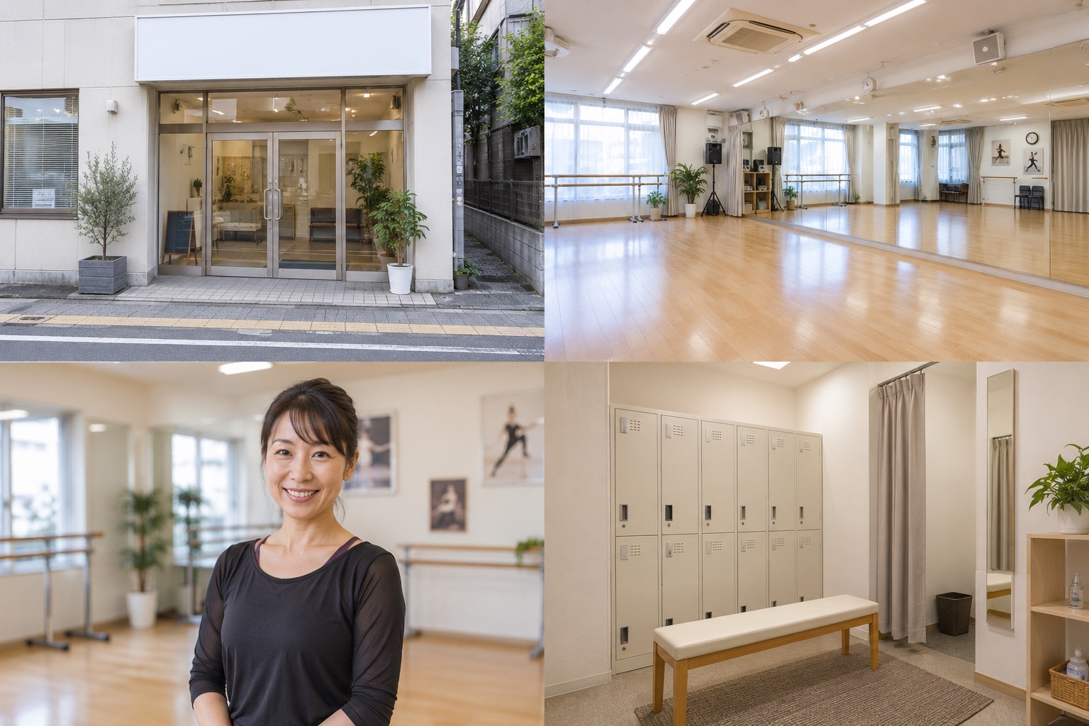 ダンス・スポーツ教室の外観・入口の撮影見本(AI生成)