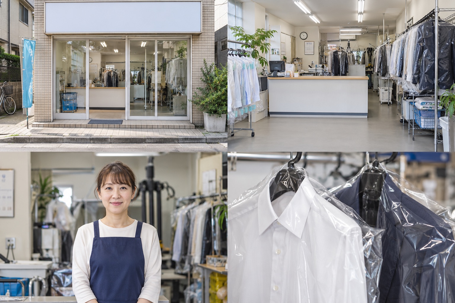 クリーニングの外観・入口の撮影見本(AI生成)