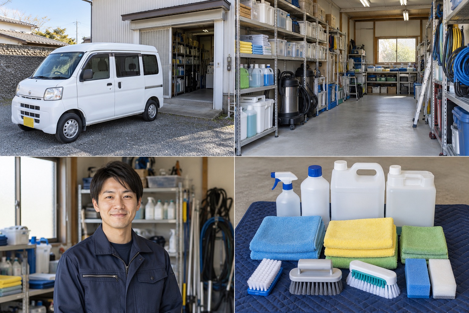 ハウスクリーニングの訪問車両・積み込みの様子の撮影見本(AI生成)