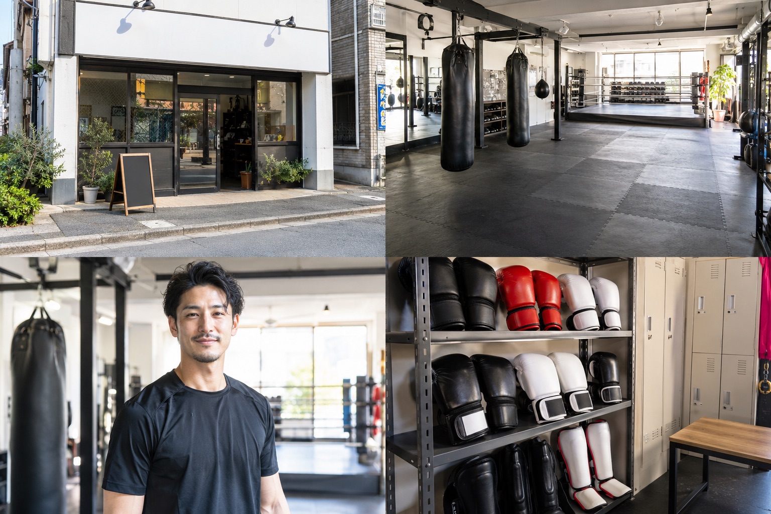キックボクシングの外観・入口の撮影見本(AI生成)