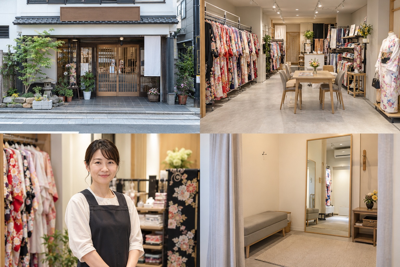 着付け・レンタル衣装の外観・入口の撮影見本(AI生成)