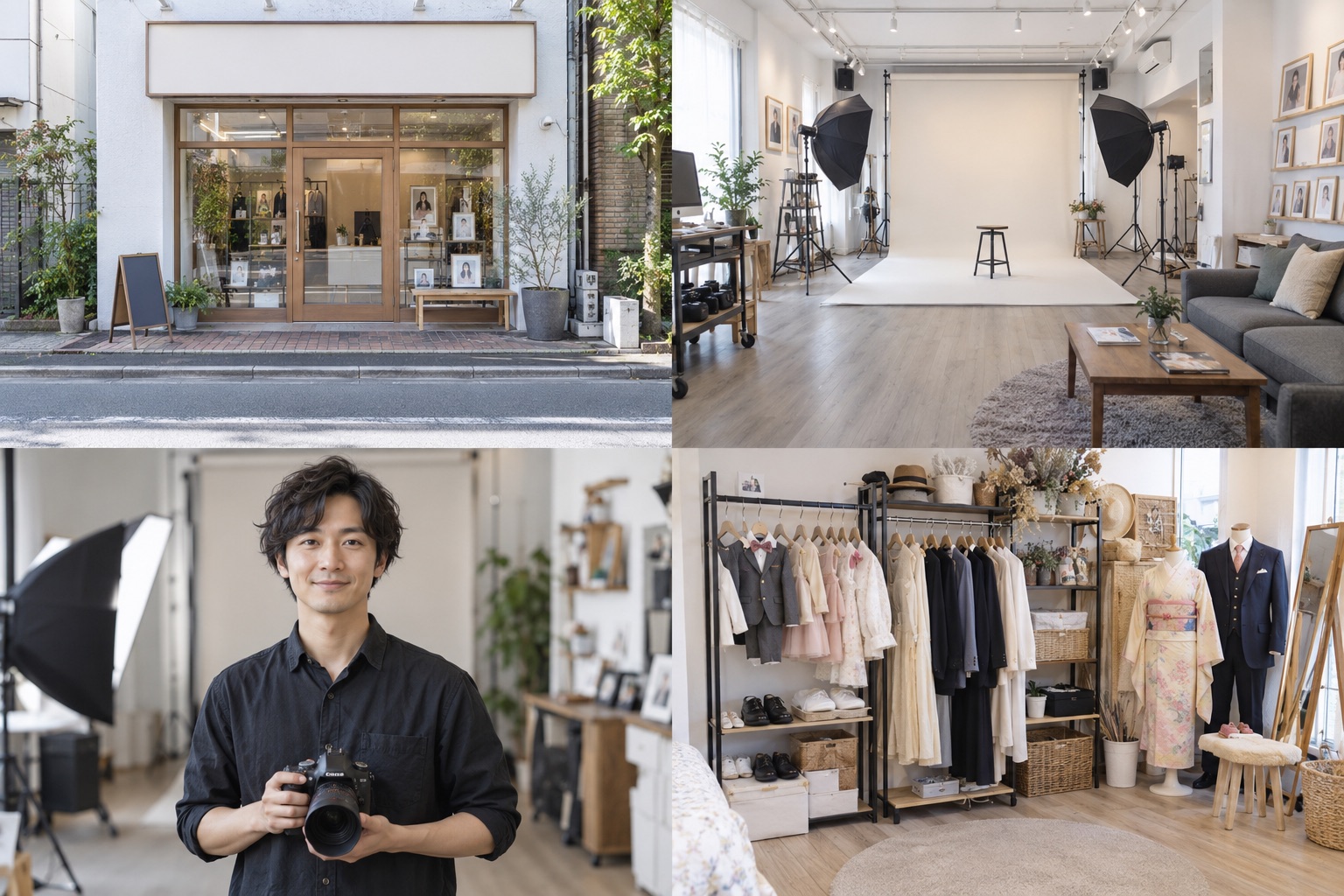 写真館の外観・入口の撮影見本(AI生成)