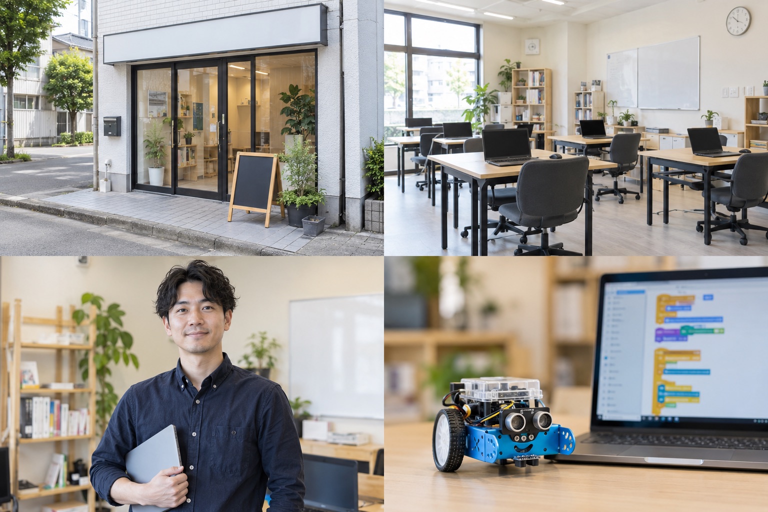 プログラミング教室の外観・入口の撮影見本(AI生成)