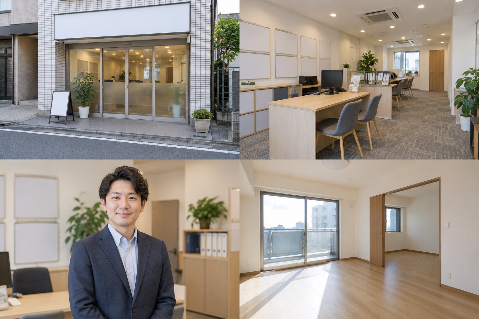 不動産仲介の外観・入口の撮影見本(AI生成)