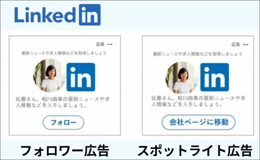 LinkedInのフォロワー広告とスポットライト広告