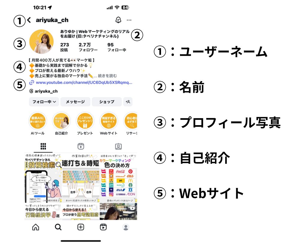 インスタグラムのプロフィール設定