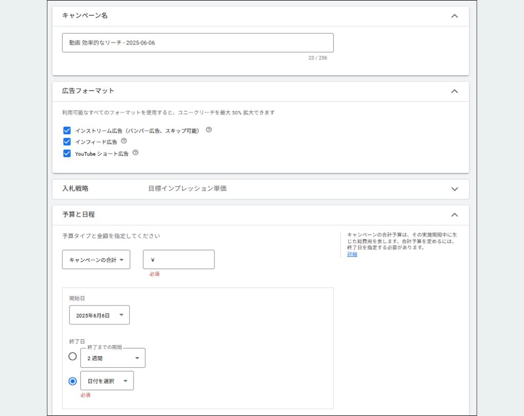 YouTube広告の設定方法④